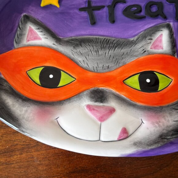 Fitz and Floyd Halloween "Treats" Cat Plate Oval Snack Candy Dish Decor Vintage - Picture 5 of 10